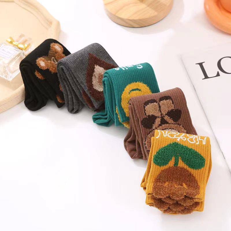 韩版袜子女长中筒毛棉袜秋冬加厚ins网红外穿高筒毛绒卡通学生ikf