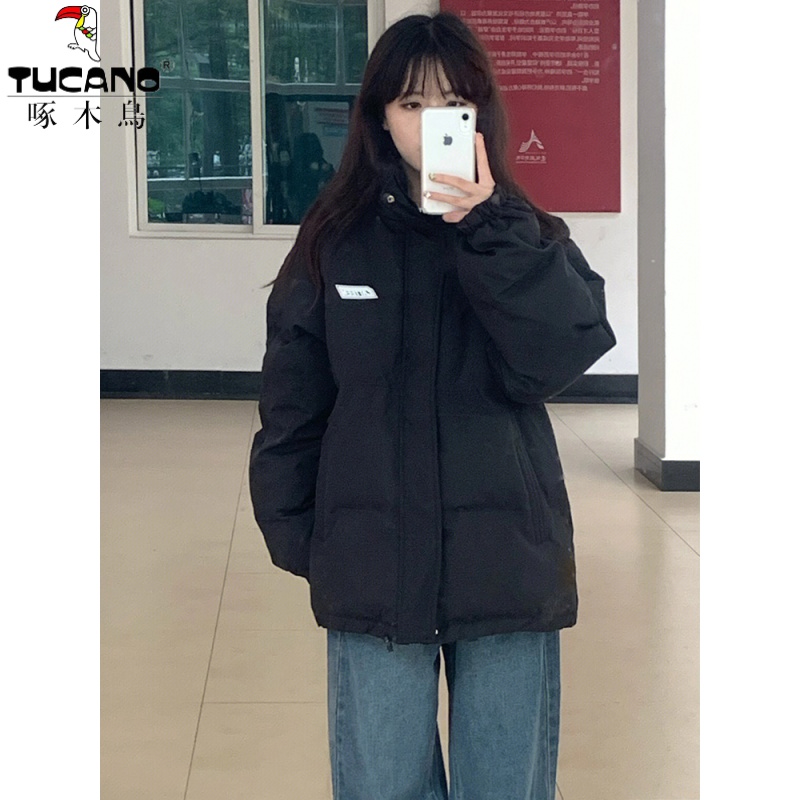 啄木鸟2023新款棉服女冬季外套oversize小个子小众加厚短款棉衣棉
