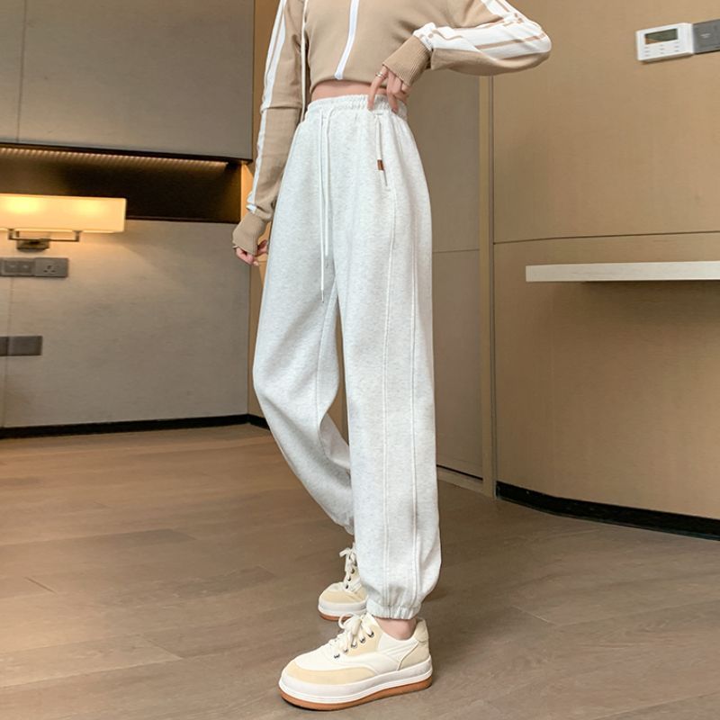 运动裤女束脚宽松春秋2023新款小个子冬季加绒高腰显瘦休闲卫裤子