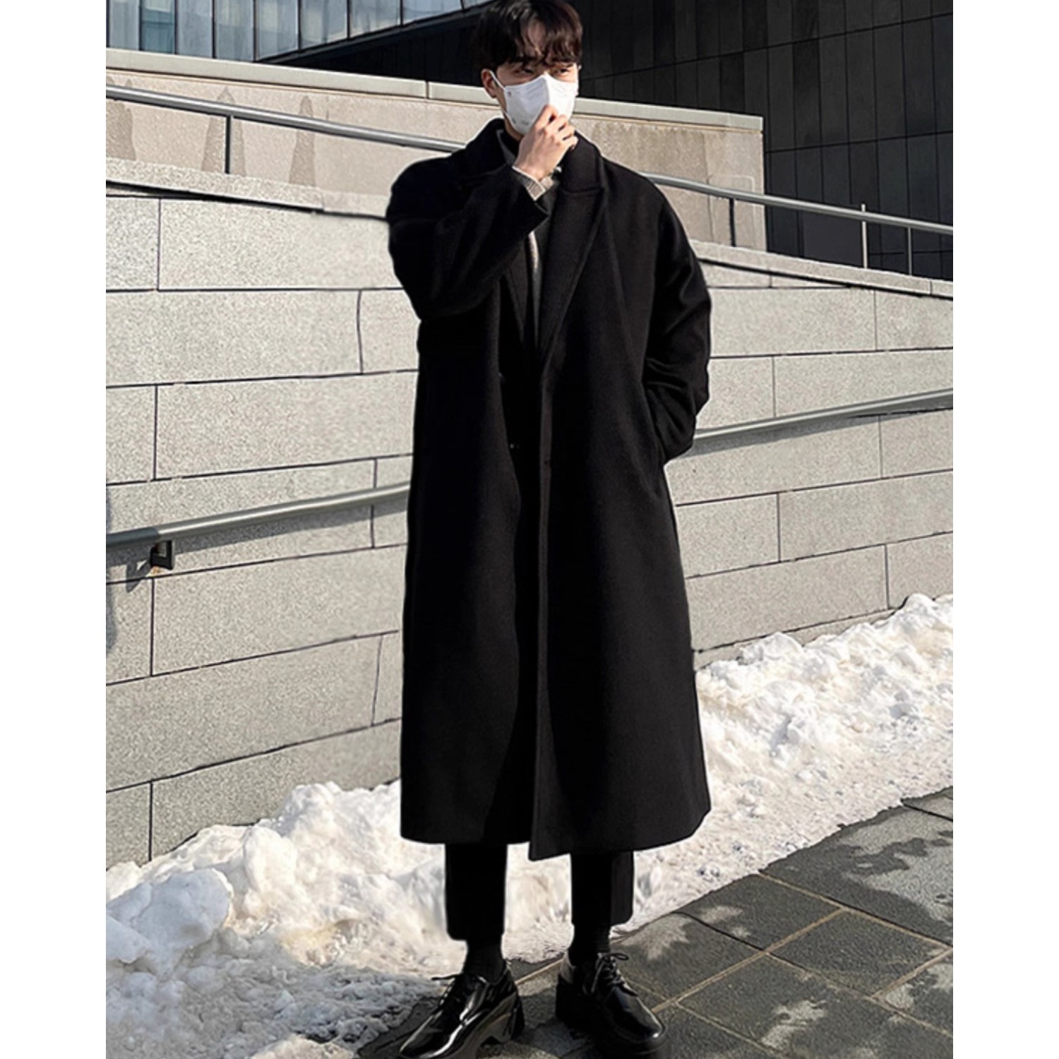 毛呢大衣男中长款过膝黑色秋冬季加绒加厚呢子外套ins潮韩系风衣