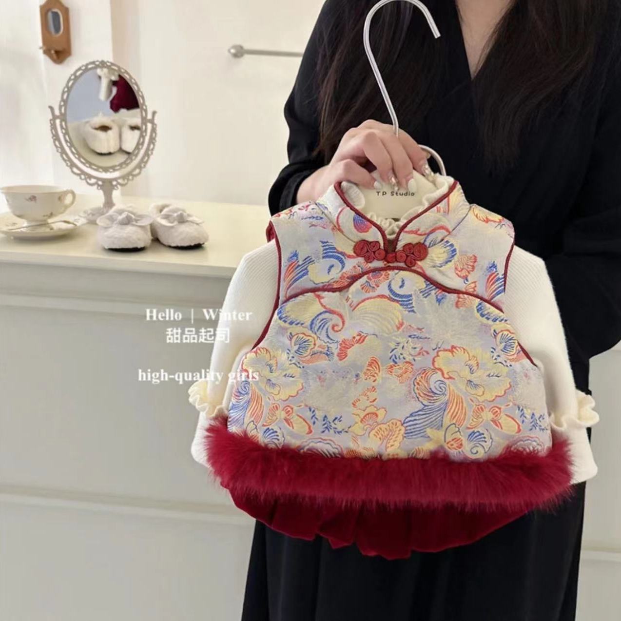 巴拉拉吧中式女童周岁旗袍礼服宝宝儿童抓周生日公主国风高端夏季
