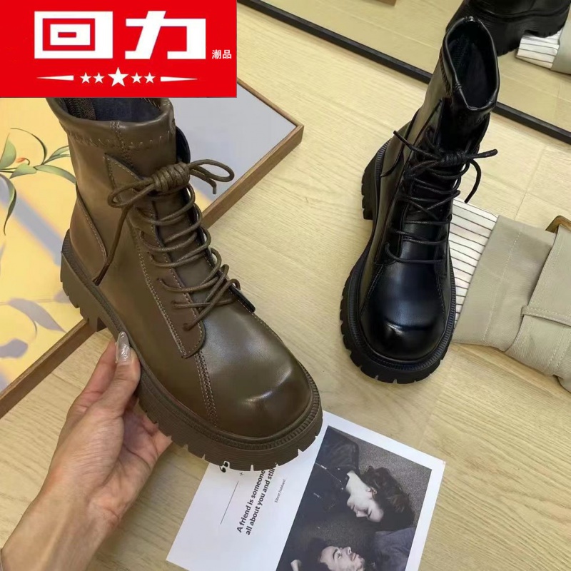 回力潮品女鞋圆头时尚百搭马丁靴厚底靴英伦风秋冬系带休闲复古圆