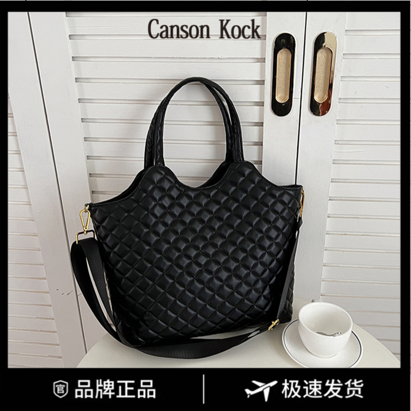 Canson Kock自制托特包包女大容量百搭菱格黑色包单肩手提斜挎包