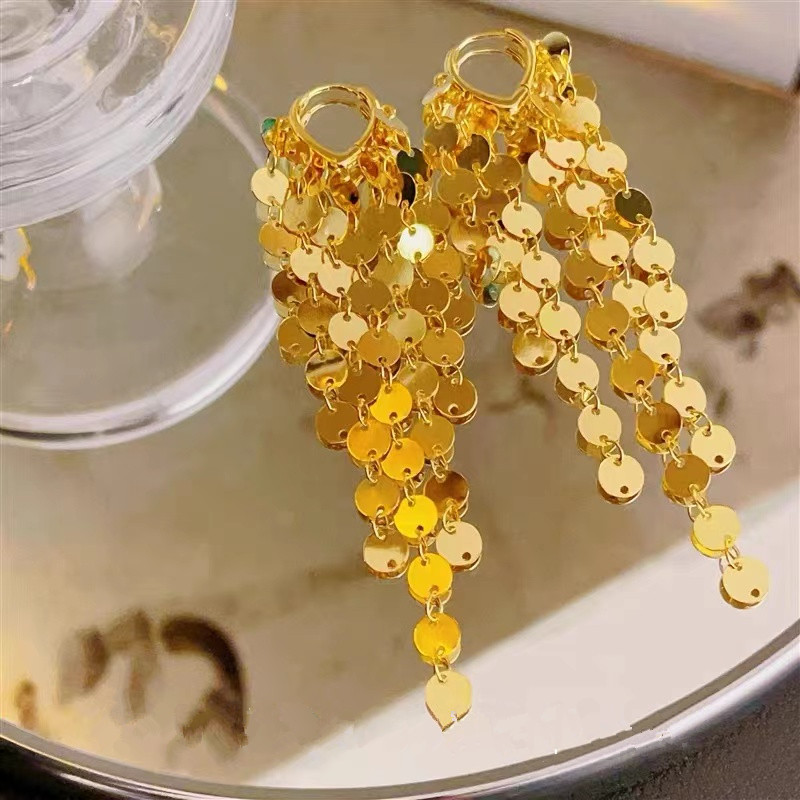 铜合金耳饰 亮片链条流苏耳扣重工风耳环耳坠时尚高级感耳饰N0949