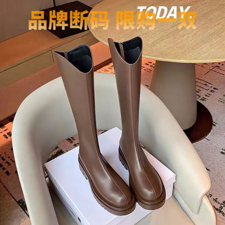 断码意尓康长筒女靴女2023冬季爆款粗跟胖瘦筒围长靴子厚底高筒靴