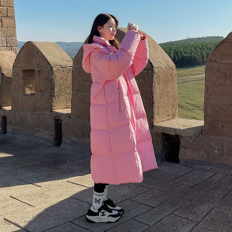 玫粉色羽绒衣棉服女冬季2023新款韩系温柔风长款过膝棉衣棉袄ins