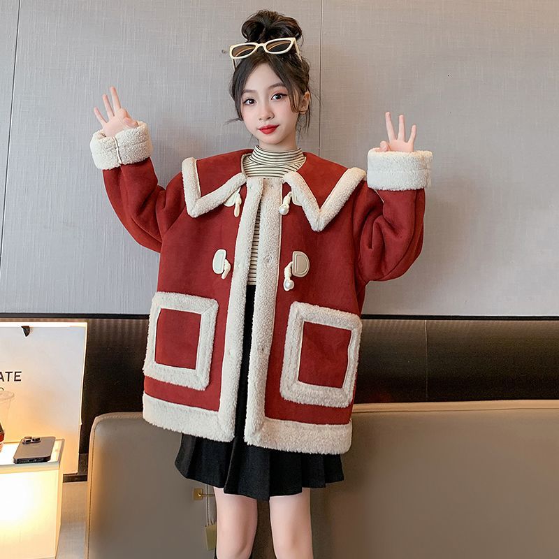 【现货】女童加绒外套2023秋冬新款中大童小女孩洋气加厚皮毛一体
