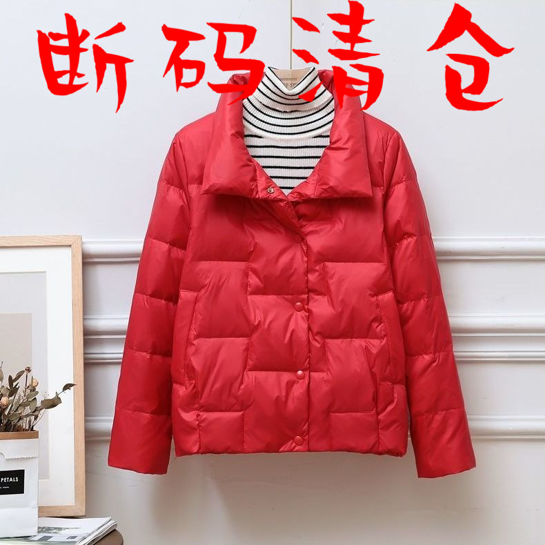 雅鹿反季清仓秋冬新款轻薄羽绒服女休闲大翻领楼梯款立领短款面包