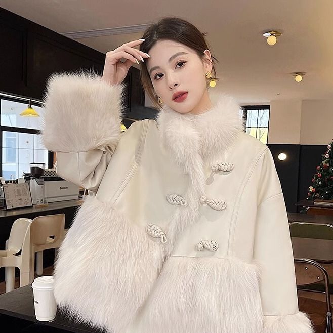 2023秋冬季新款新中式羽绒服90白鸭绒大衣皮草外套中国风美拉德风