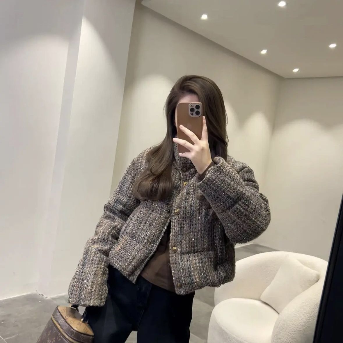 白鸭绒羽绒服2023冬季小个子短款羽绒编织外套舒适保暖