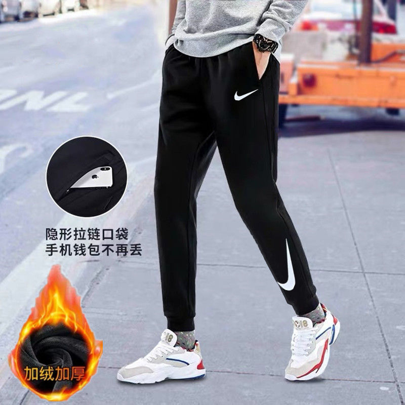 NK冬季新款加绒束脚裤男士宽松百搭潮流休闲裤保暖加厚绒大码卫裤