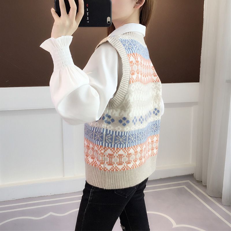2023秋季马夹背心春秋女士衬衫马甲两件套针织毛衣秋冬季外穿内搭