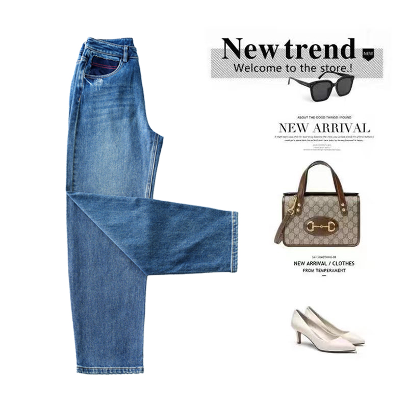 【早春穿搭】韩系高级别致设计感高腰时尚气质休闲百搭牛仔裤LH1009