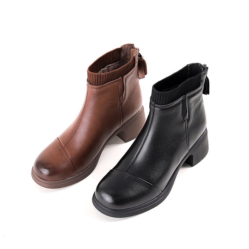 【阿玛施专柜直发】高级时尚复古简约设计感小众百搭粗跟短靴X116