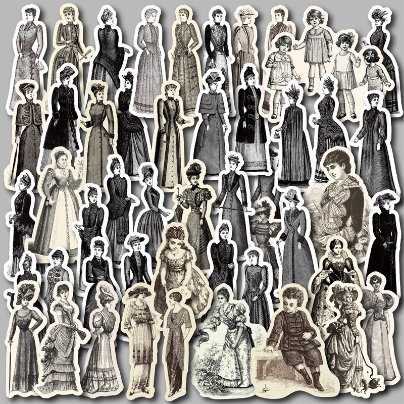 49张欧美手账贴纸复古人物贵族女孩手绘Tim Holtz风格手帐贴画