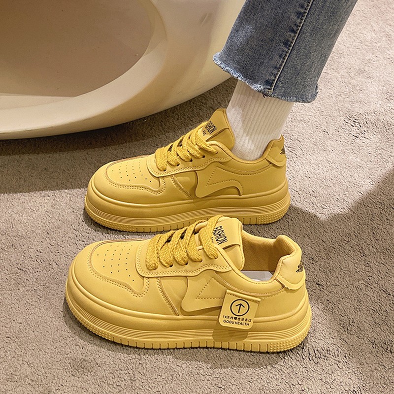 四季休闲不臭脚透气运动鞋女韩版百搭软底板鞋2023春季新款黄