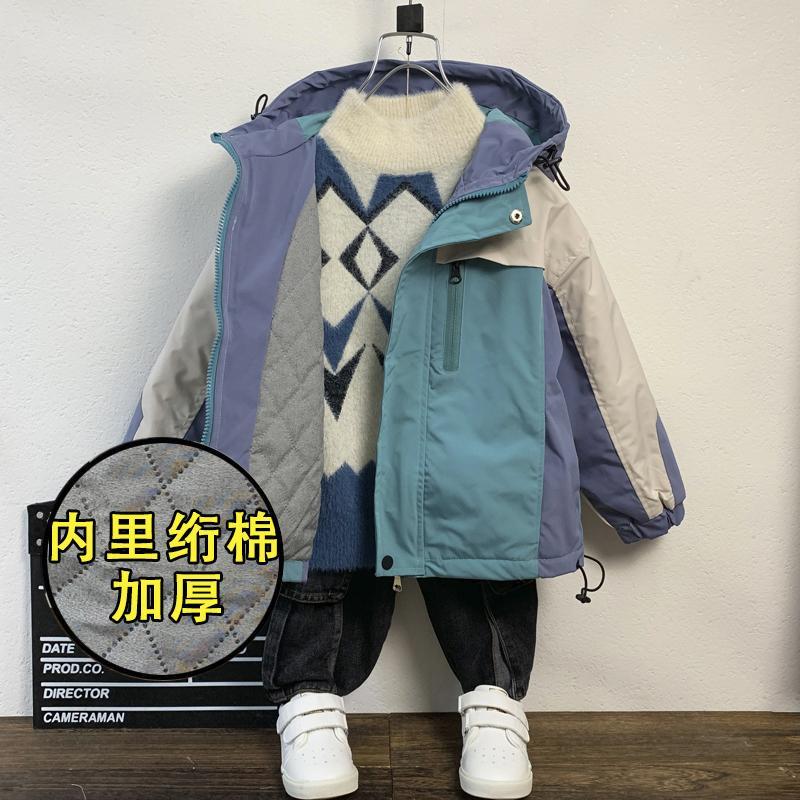 男童外套春秋2023新款夹棉秋冬儿童加绒洋气加棉中大童加厚薄棉24
