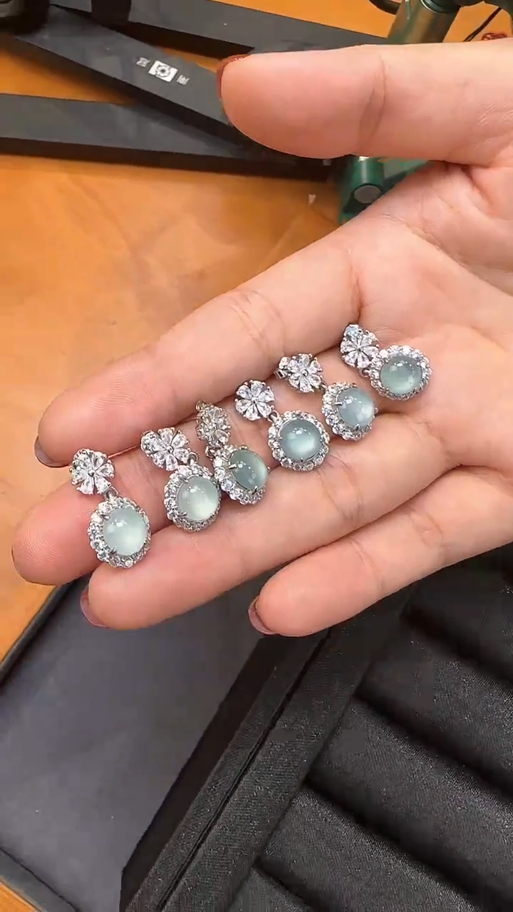 【闪购商品】翡翠耳饰银S925镶嵌耳饰/对