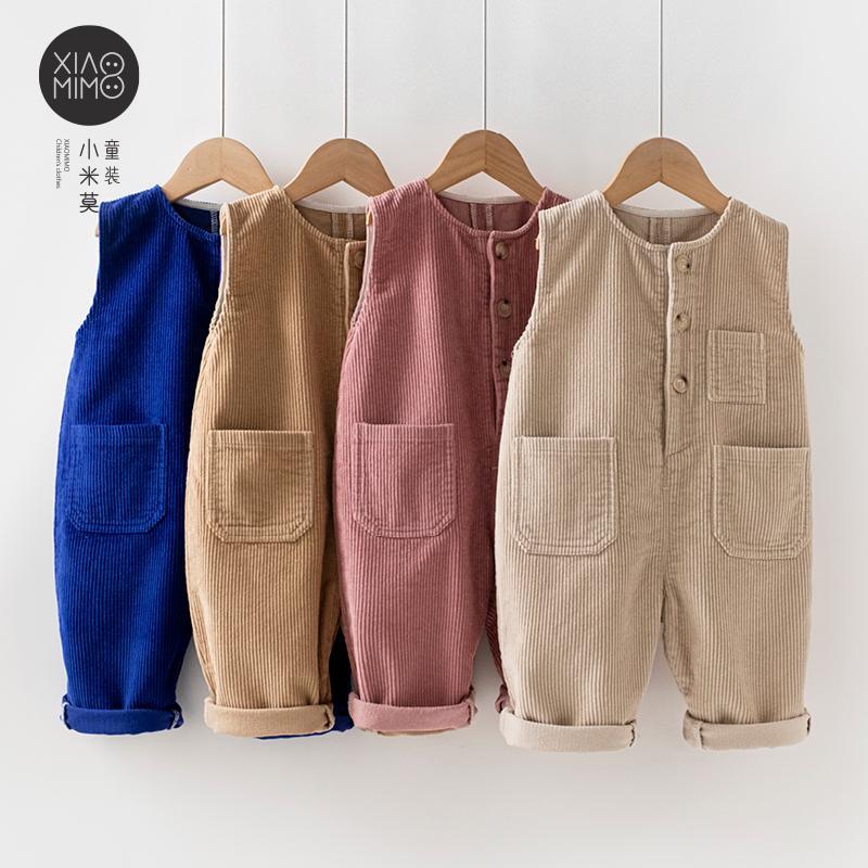 巴拉甄选儿童灯芯绒背带裤春秋装0一3岁女宝宝休闲夸肩连体长裤男