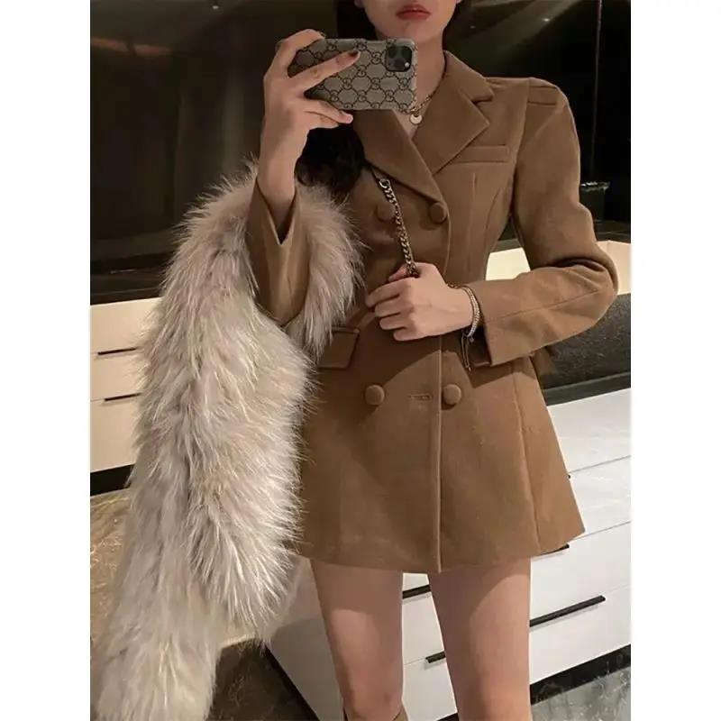 休闲2023年秋冬新款小香风韩系呢子连衣裙百搭西装外套高级感洋气