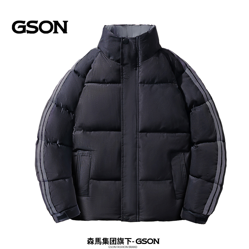 森馬集团旗下GSON秋冬新款防风棉服登山服条纹立领情侣外套棉衣男