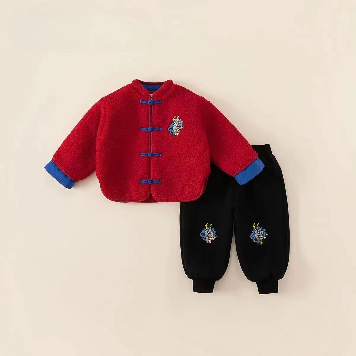 【爱娃】宝宝套装龙年拜年儿童男童唐装女童新年加厚周岁冬装礼JC99