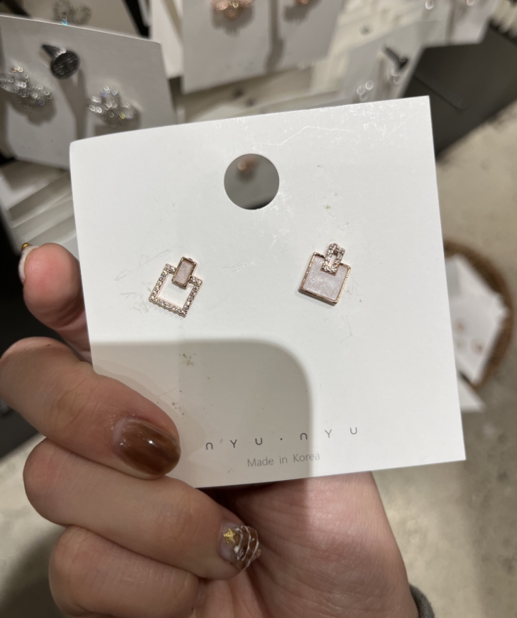 铜合金耳饰 韩国购 方形简约带钻 3019