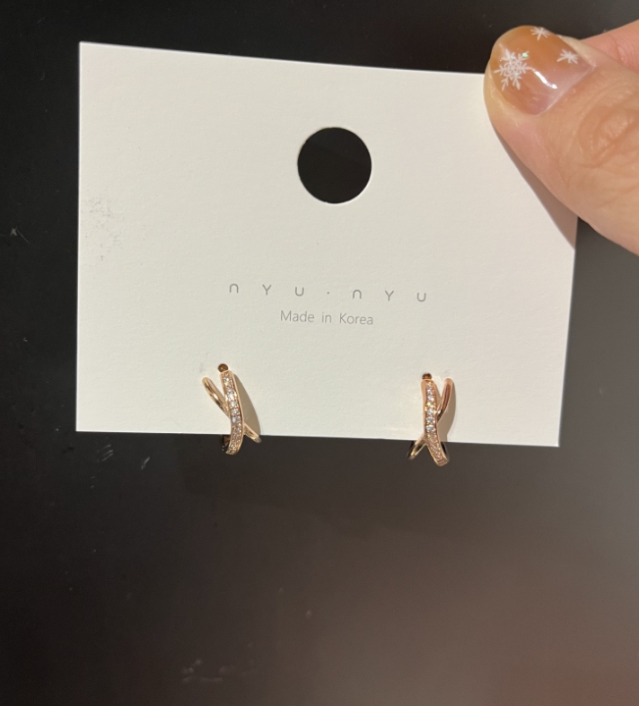 铜合金耳饰 韩国购 叉叉带钻金色 3046