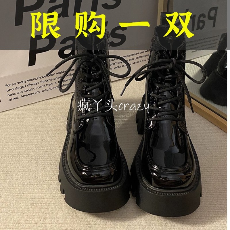 百丽纯爱爆款复古小个子增高厚底马丁靴女2023年秋季新款百搭甜