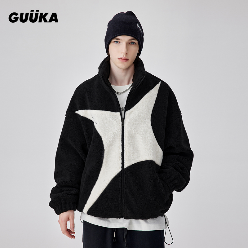 GUUKA拼接四芒星羊羔绒夹克山系水晶绒内里外套宽松K60260