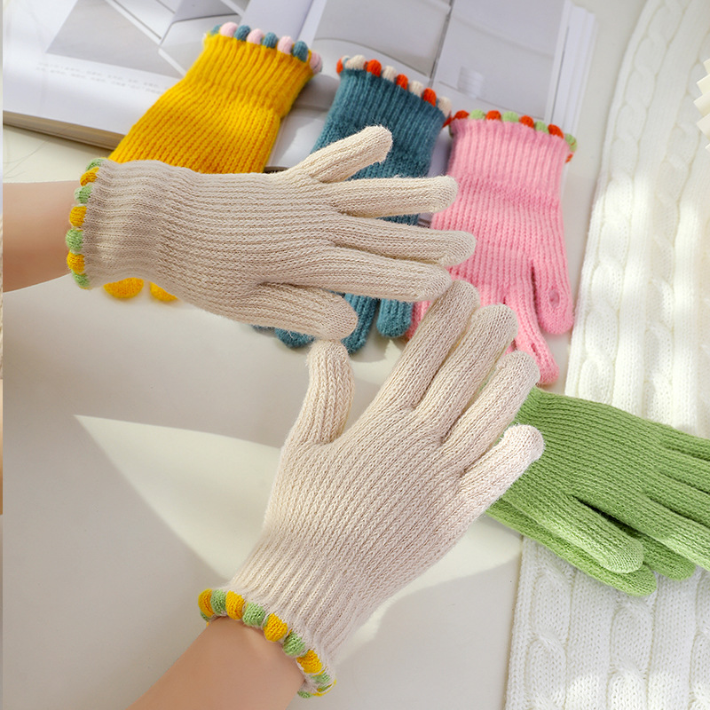 可触屏手套女冬季可爱保暖露漏手指头玩手机暖手毛线百搭韩系五指