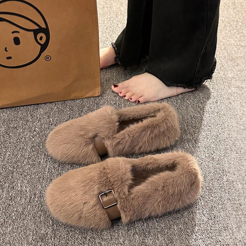 毛毛鞋女冬外穿厚底加绒水貂毛一脚蹬豆豆鞋保暖仙女孕妇棉瓢单鞋