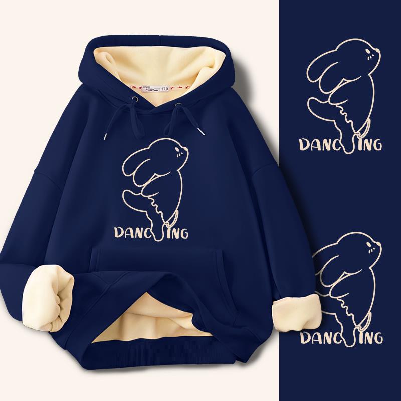 秋冬款一体银狐绒连帽卫衣女加绒加厚2023新款藏青色洋气减龄外套