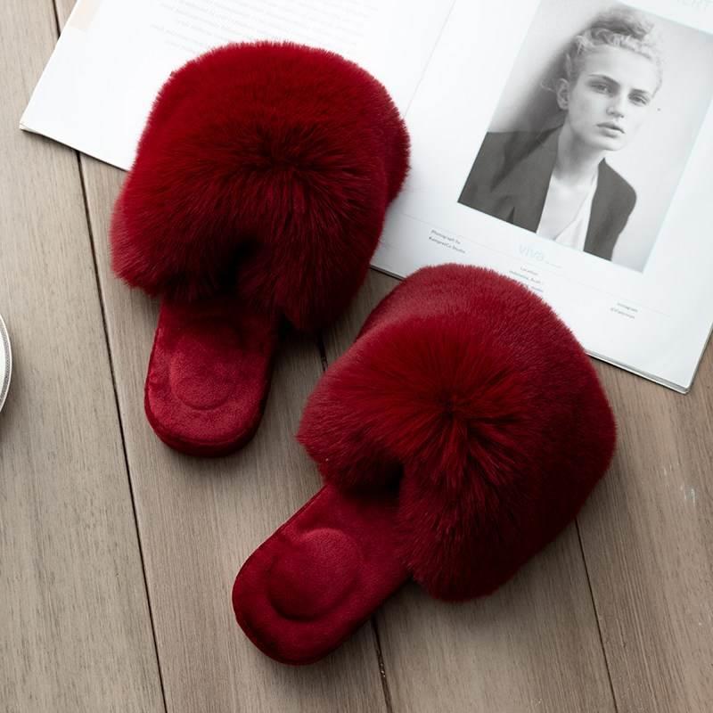 凉鹿厚底毛毛拖鞋女居家防滑毛绒地板保暖秋冬家用室内女士棉拖鞋