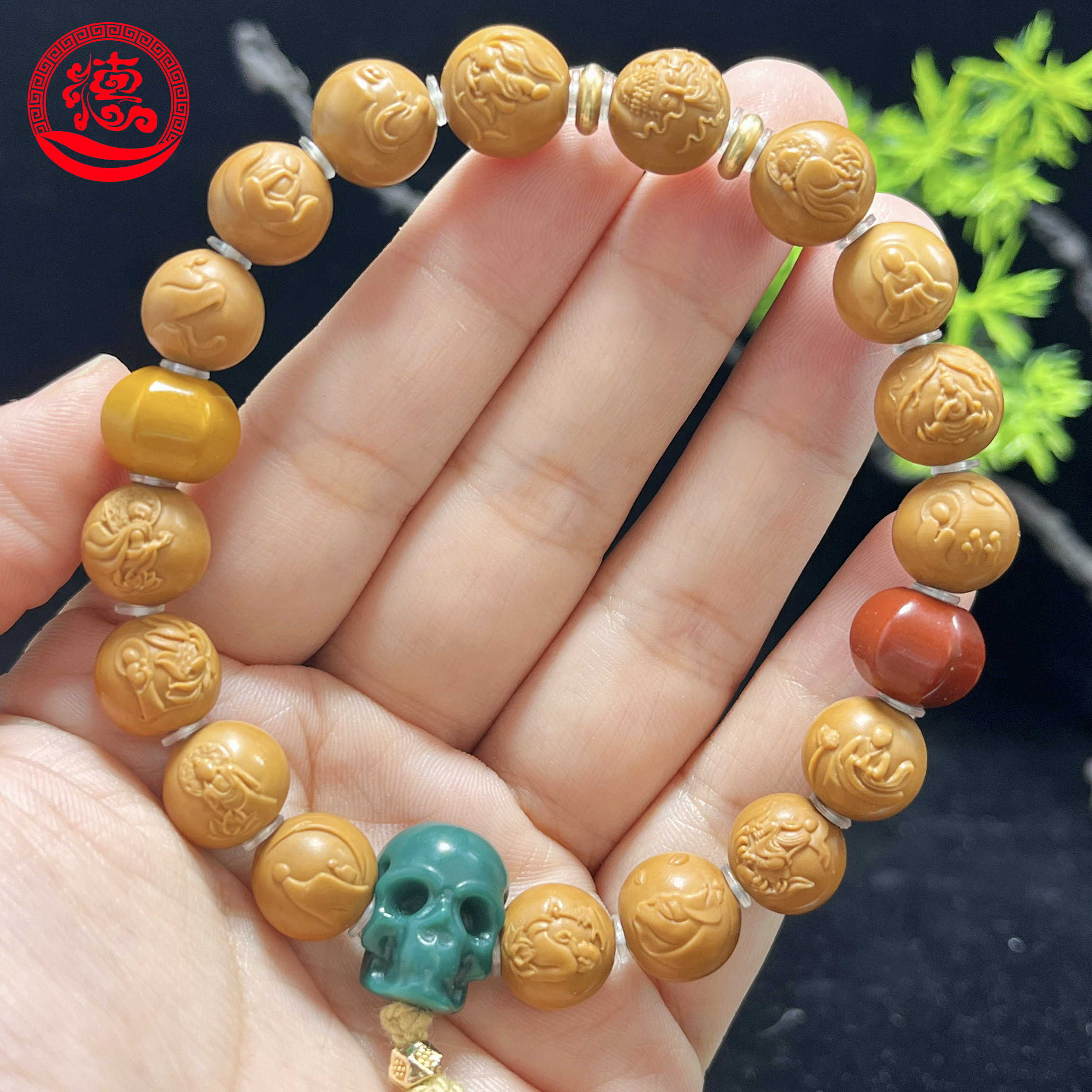 猴头核桃1.1无相绿骷髅手串手工设计工艺品文玩核桃雕刻手链男女