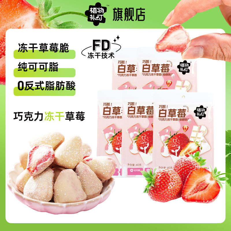 植物补叮巧啦白草莓巧克力冻干草莓整颗混合水果干冻干办公室零食