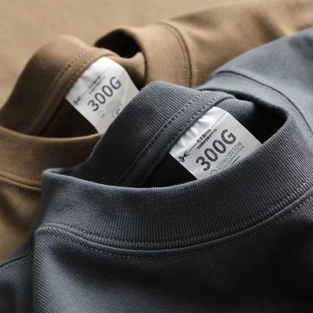 百搭高级灰 300G重磅纯棉T恤圆领短袖男厚实不透休闲宽松纯色上衣