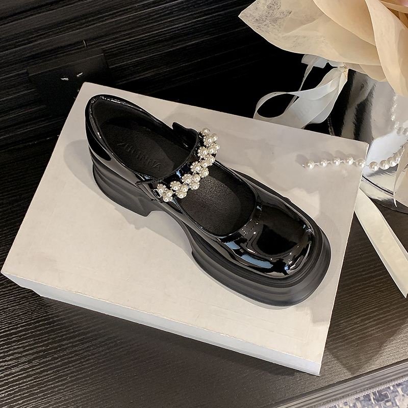 矮个子增高厚底漆皮浅口jk玛丽珍鞋2023年夏季新款凉鞋