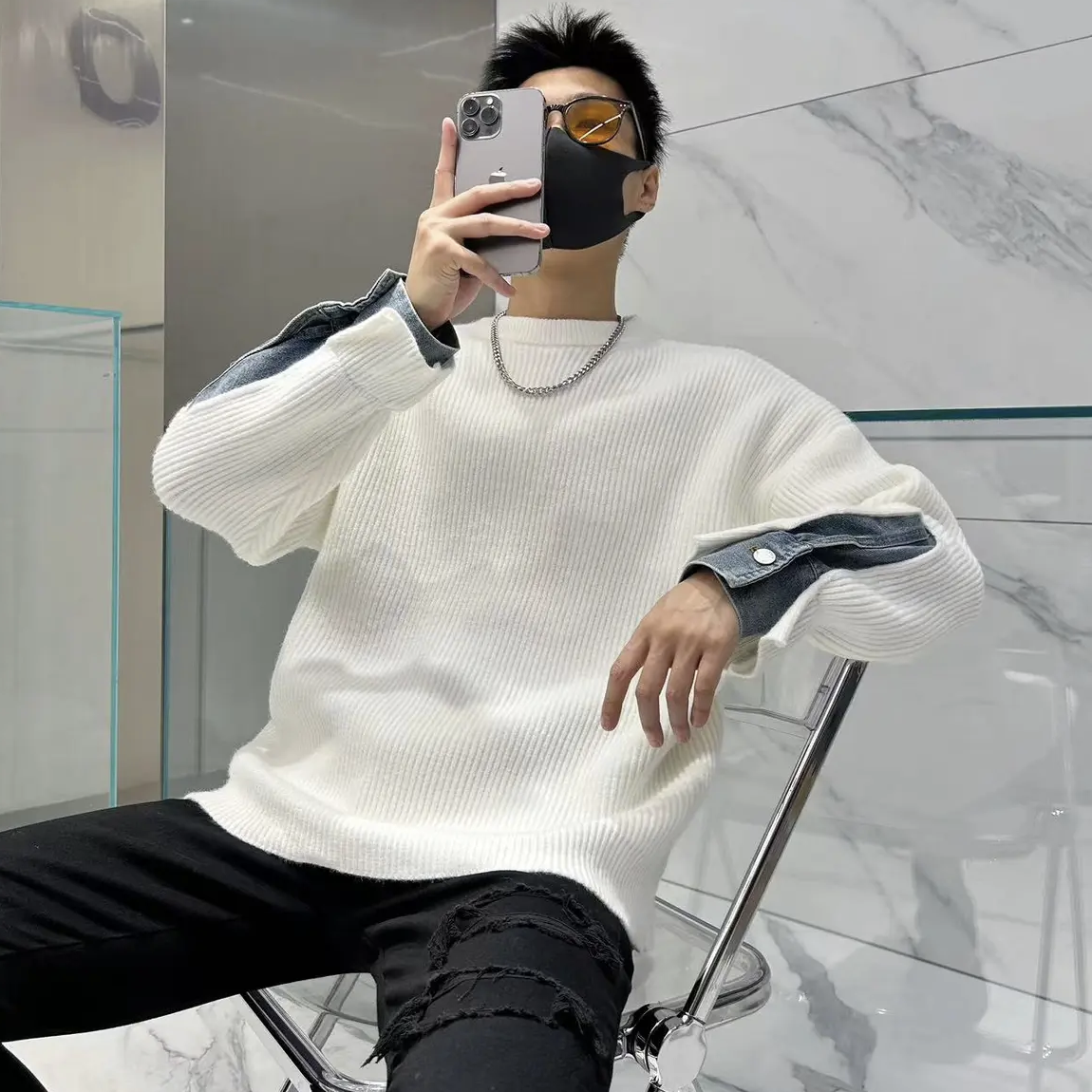 【小扬哥专属】秋冬季宽松大码潮流时尚高档长袖针织衫男慵懒风韩