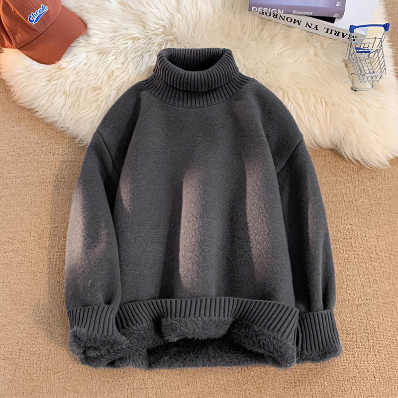 超厚加绒青少年高领毛衣男士冬季零下情侣高级感羊羔绒加厚针织衫