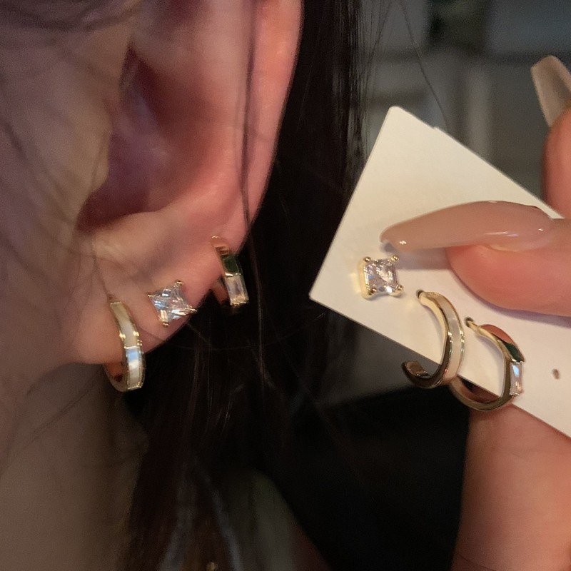 超级推荐！C型六件套锆石耳钉女时尚气质百搭小众设计感冷淡风耳饰