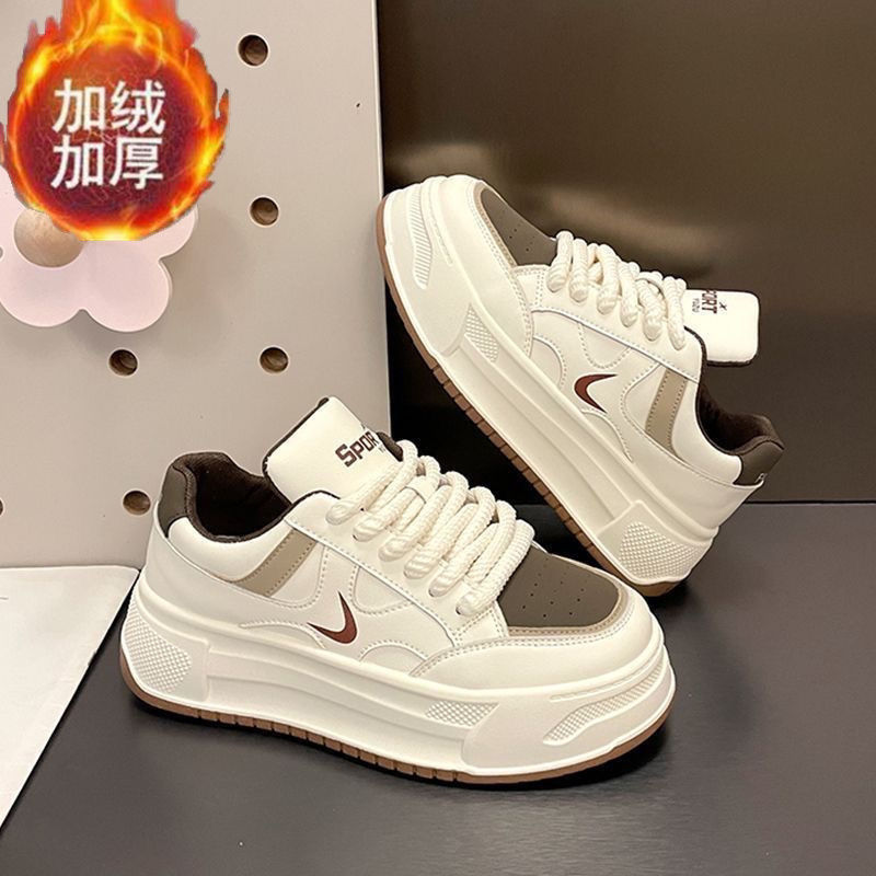 爆款港风百搭小白鞋女冬季高级感厚底板鞋2023新款徳训休闲运动鞋