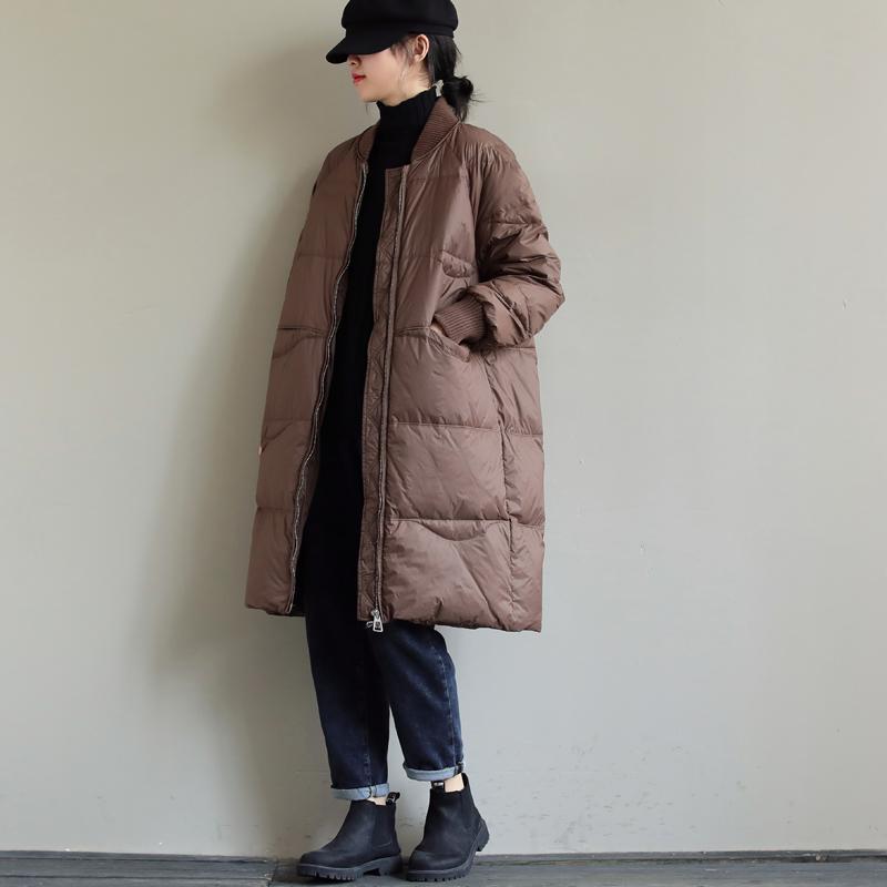 冬装新款棒球领纯色中长款羽绒保暖百搭宽松休闲羽绒女外套
