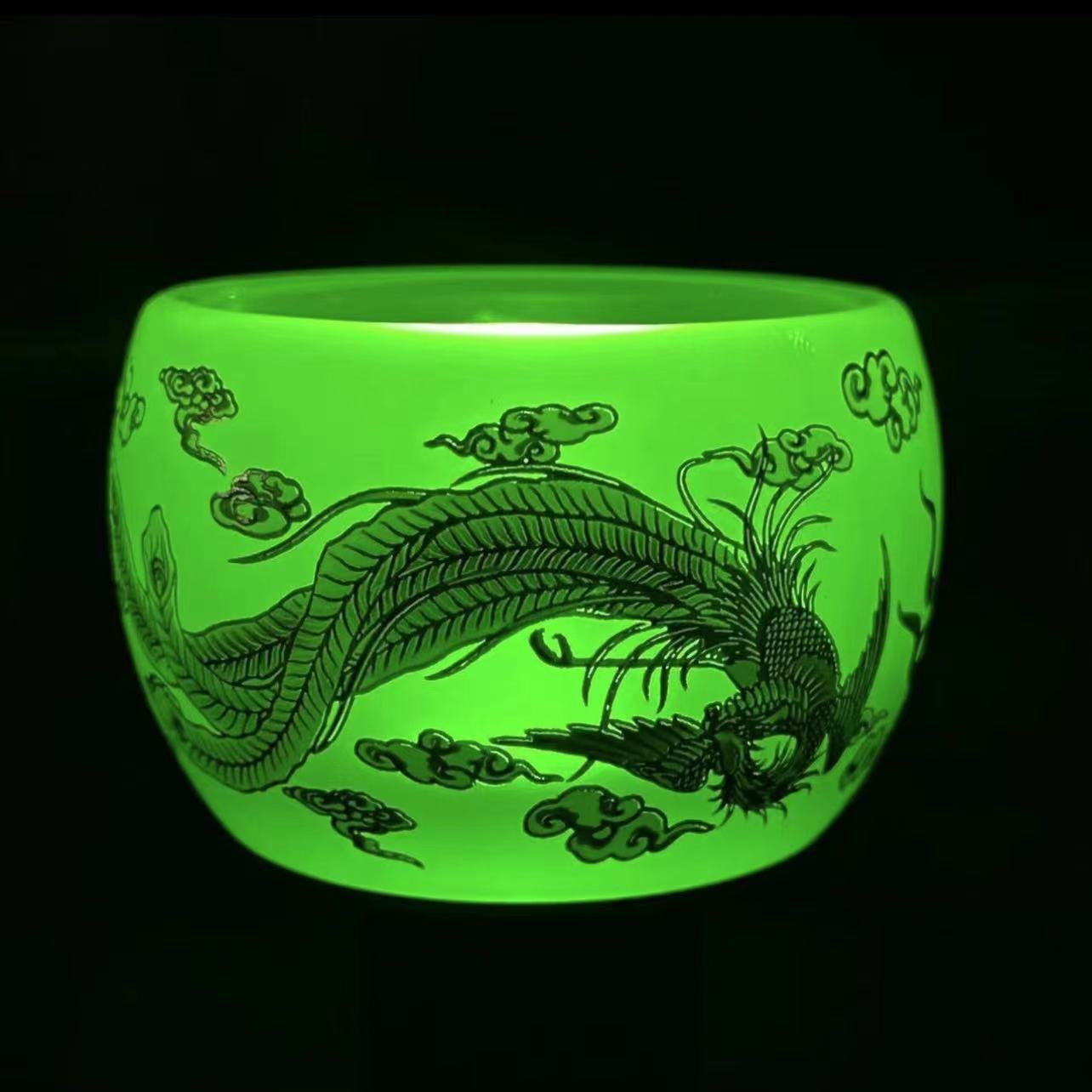 帝王绿琉璃龙凤戏珠主人杯（无礼盒）茶器茶具A