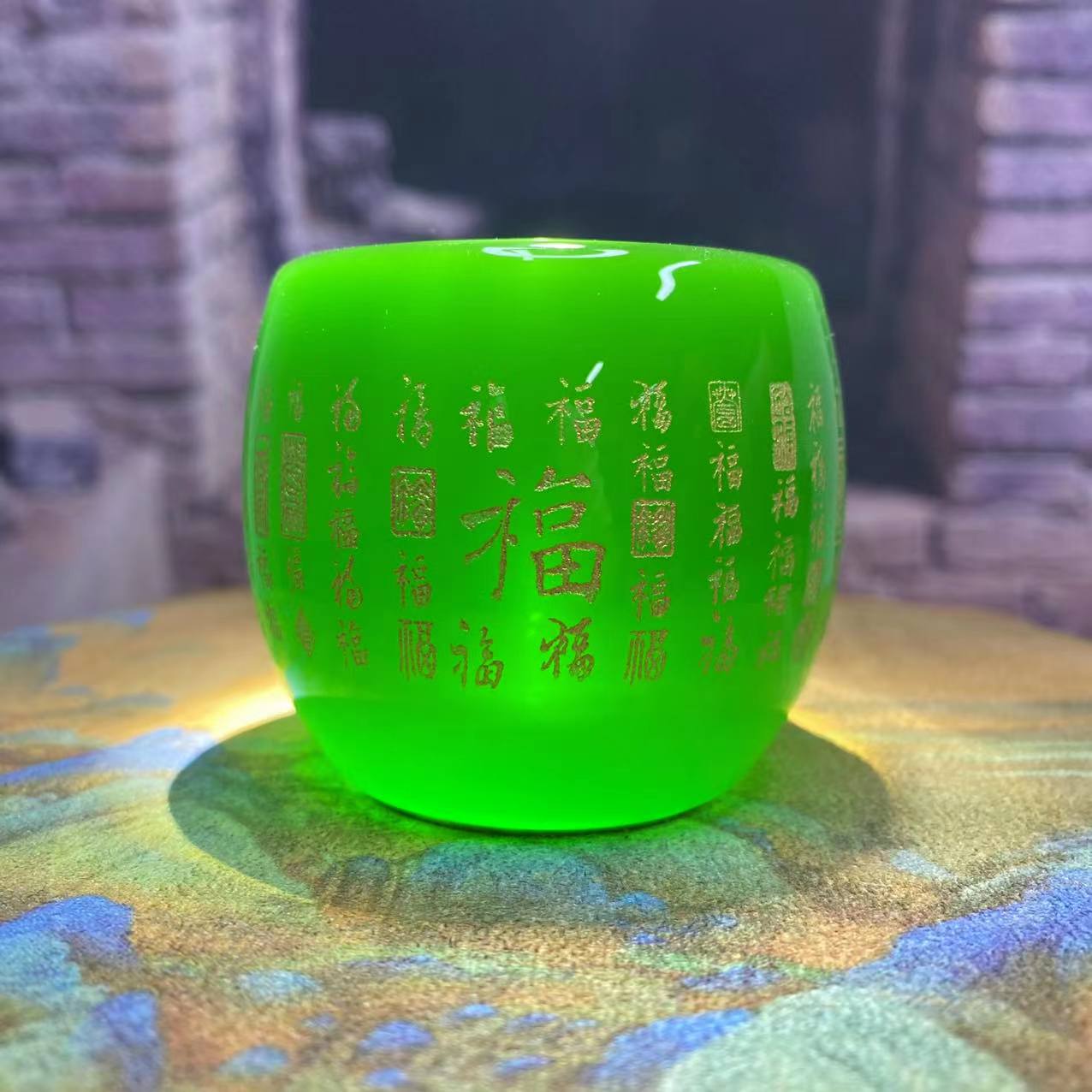 帝王绿琉璃百福主人杯（无礼盒）茶器茶具