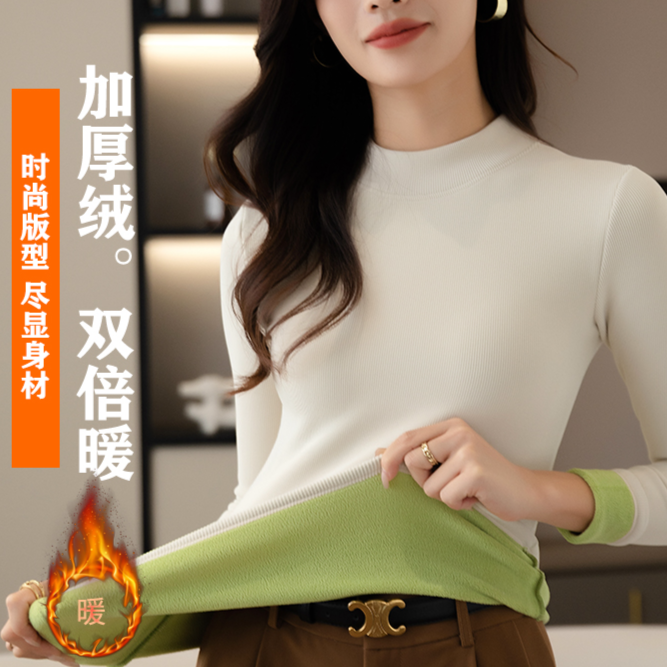 【优优】冬季半高领保暖打底衫女内搭修身长袖百搭上衣女士