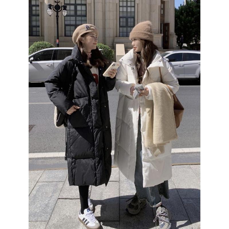 中长款过膝羽绒服女2023冬季新款韩版立领小个子白鸭绒面包服加厚