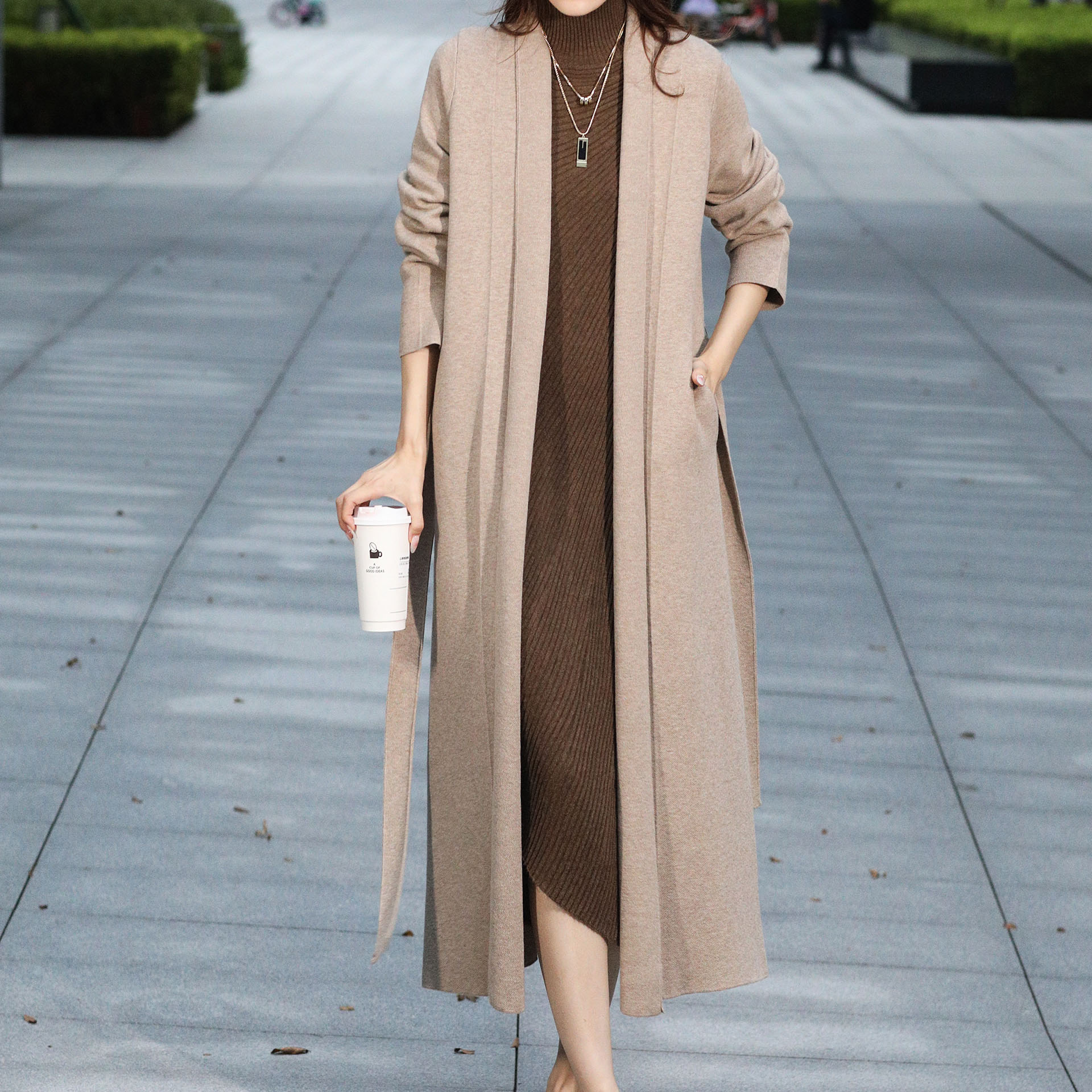 加厚【重磅1100g设计师羊毛大衣】秋冬气质百搭系带开衫外套6908