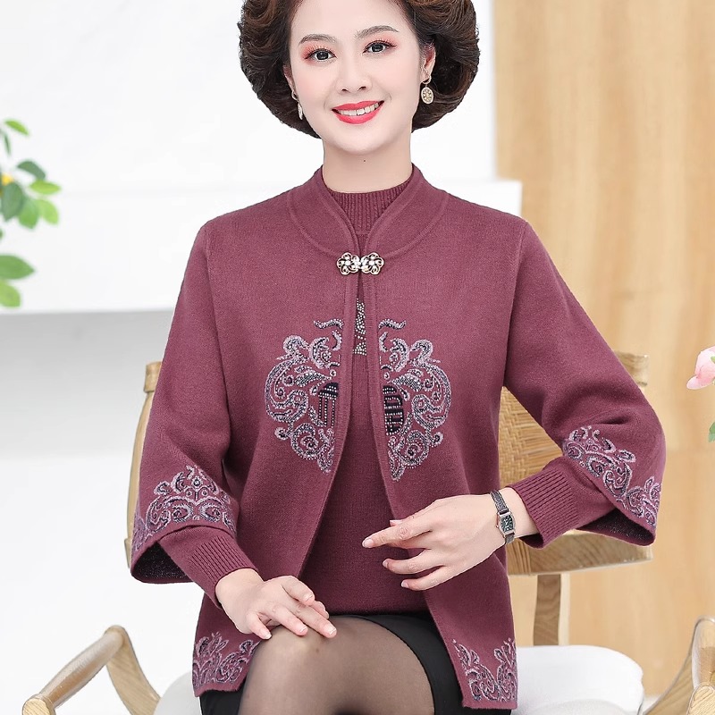 妈妈冬装毛呢外套洋气中老年女装喜婆婆秋冬呢子大衣中年礼服上衣