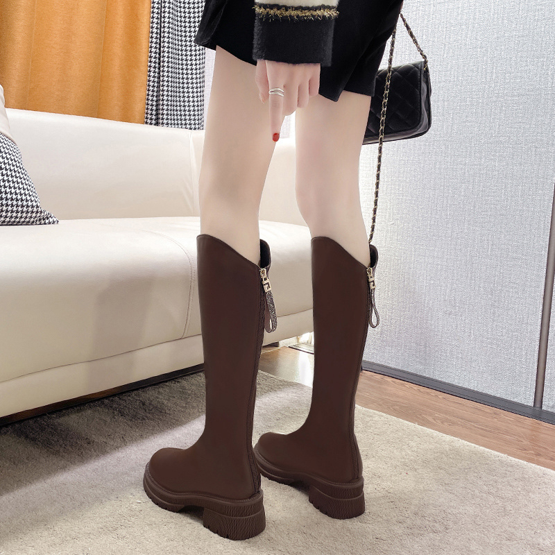 红蜻蜓牌骑士靴长筒靴女2023年新款秋冬季厚底中筒靴子女不过膝小